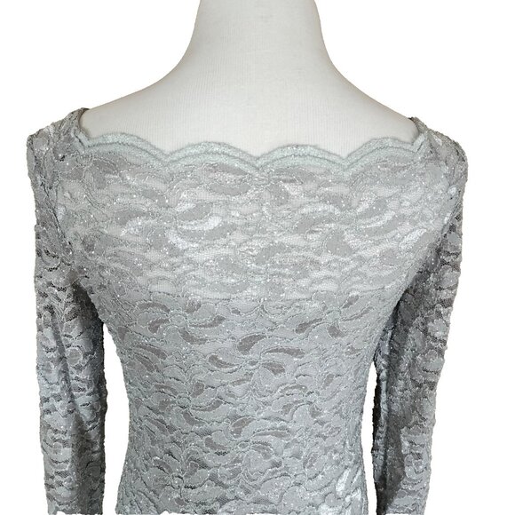 Onyx Nite Platinum Stretch Lace Dress 8 D-Cut Scallop Lined Body Con 3/4 Sleeve - Picture 5 of 12